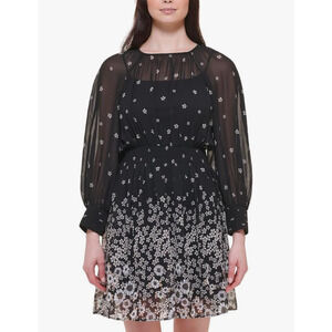 NWT Tommy Hilfiger Womens Chiffon Smocked Fit & Flare Dress size 16